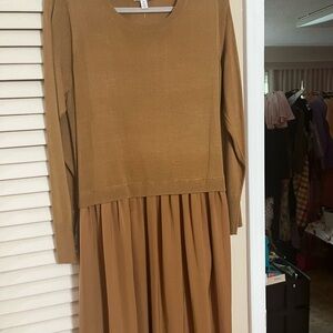 Nordstrom Brown Pleated Long Sleeve Sweater Dress